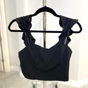 Chic Black Ruffle Sleeve Crop Top Size Small New NWT